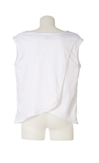 Back view of the women's petal back singlet in white