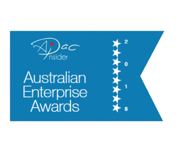 Logo for the 2018 Australian Enterprise Awards on a blue background