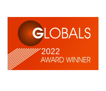 Logo of Globals 2022 Award Winner with a brown circle and white text on an orange background