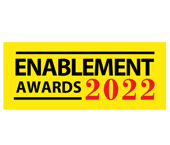 Logo of Enablement Awards 2022 with black and red text on a bright yellow background