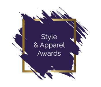 Logo for Style & Apparel Awards with a purple brushstroke design and gold border.
