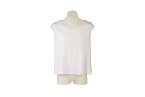 A white sleeveless singlet/vest top on a mannequin.