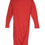 The back of a men's long-sleeved nightshirt in red, showing the petal back that helps with easy dressing