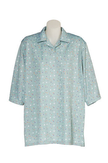 Women's short-sleeved polo shirt, light blue with dots