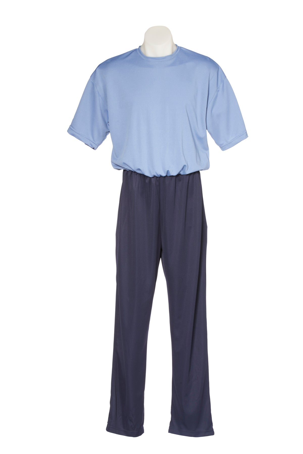 One-piece sundowner 'dementia' suit for daytime wear - blue top with navy bottoms