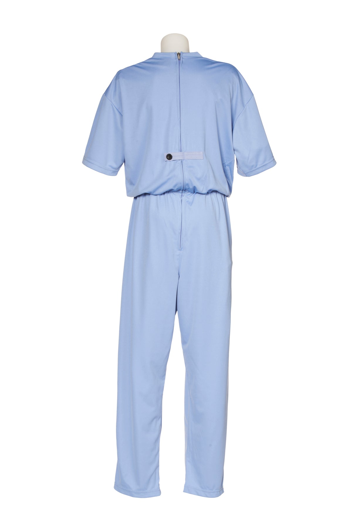 Women's nighttime sundowner 'dementia' suit. The back view shows the long zip for easy dressing and assisted undressing